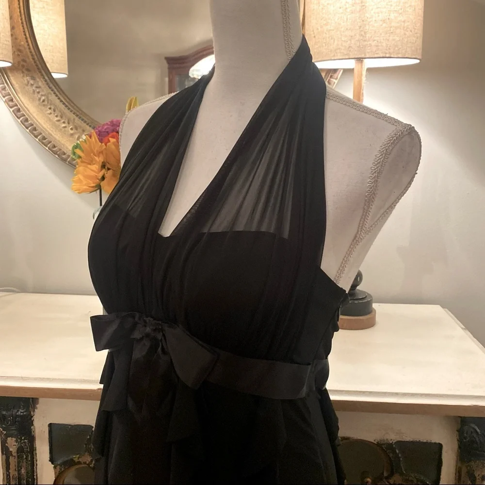 π€ Betsy & Adam Sexy Black Halter Dress Tiered Skirt & Padded Bust 8 Petite β¨ - Picture 4 of 7